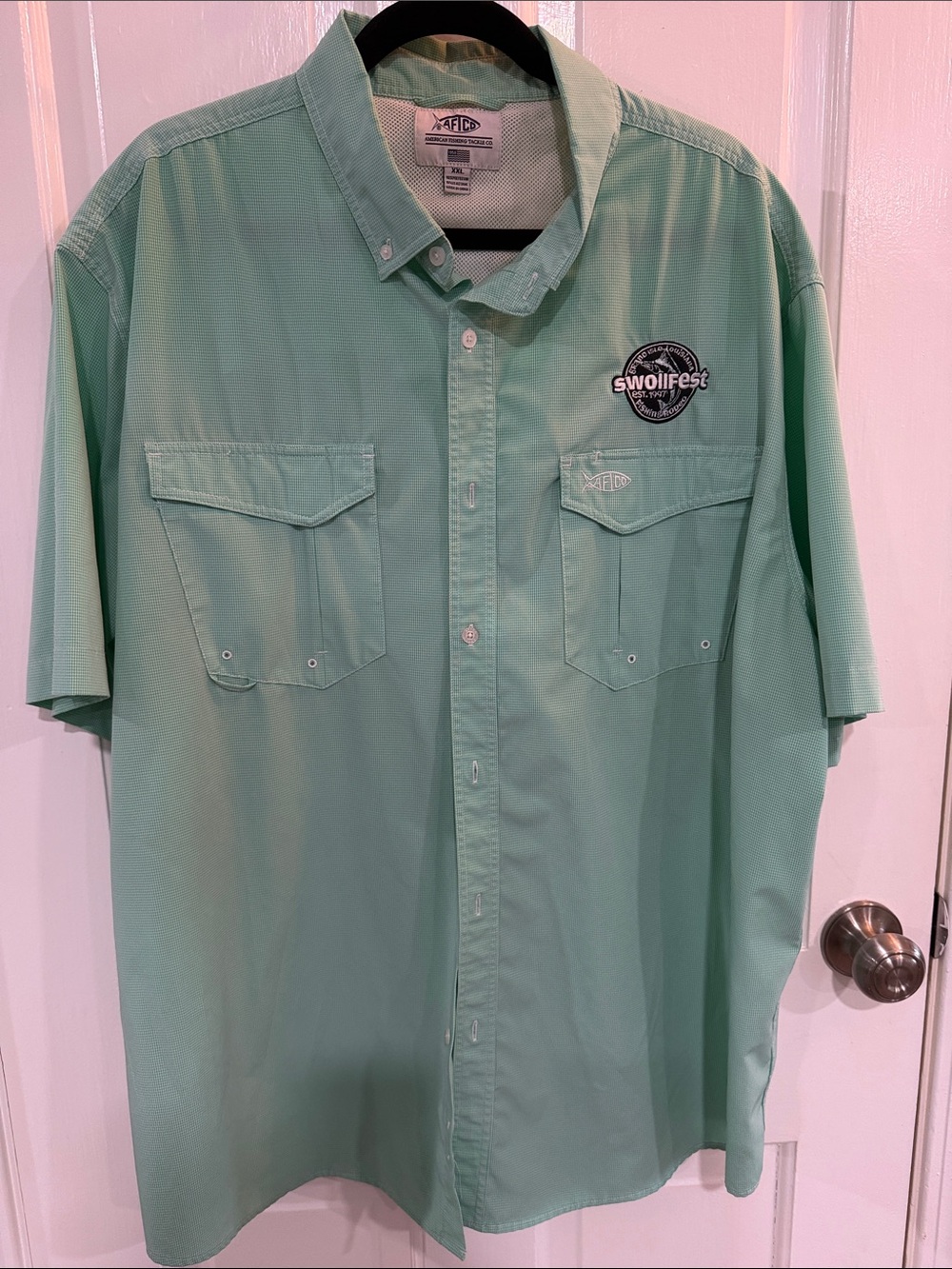 AFTCO Short Sleeve Button-Down Shirt in Mint